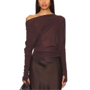 ENZA COSTA Tissue Cashmere Slouch Sweater Women Small Brown Asymmetric Shoulder